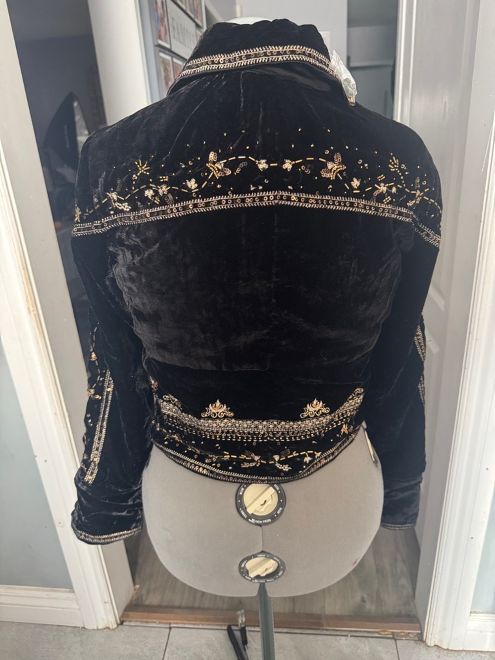 Free People Black Velvet Bomber Jacket with Gold Embroidery - Picture 3 of 6